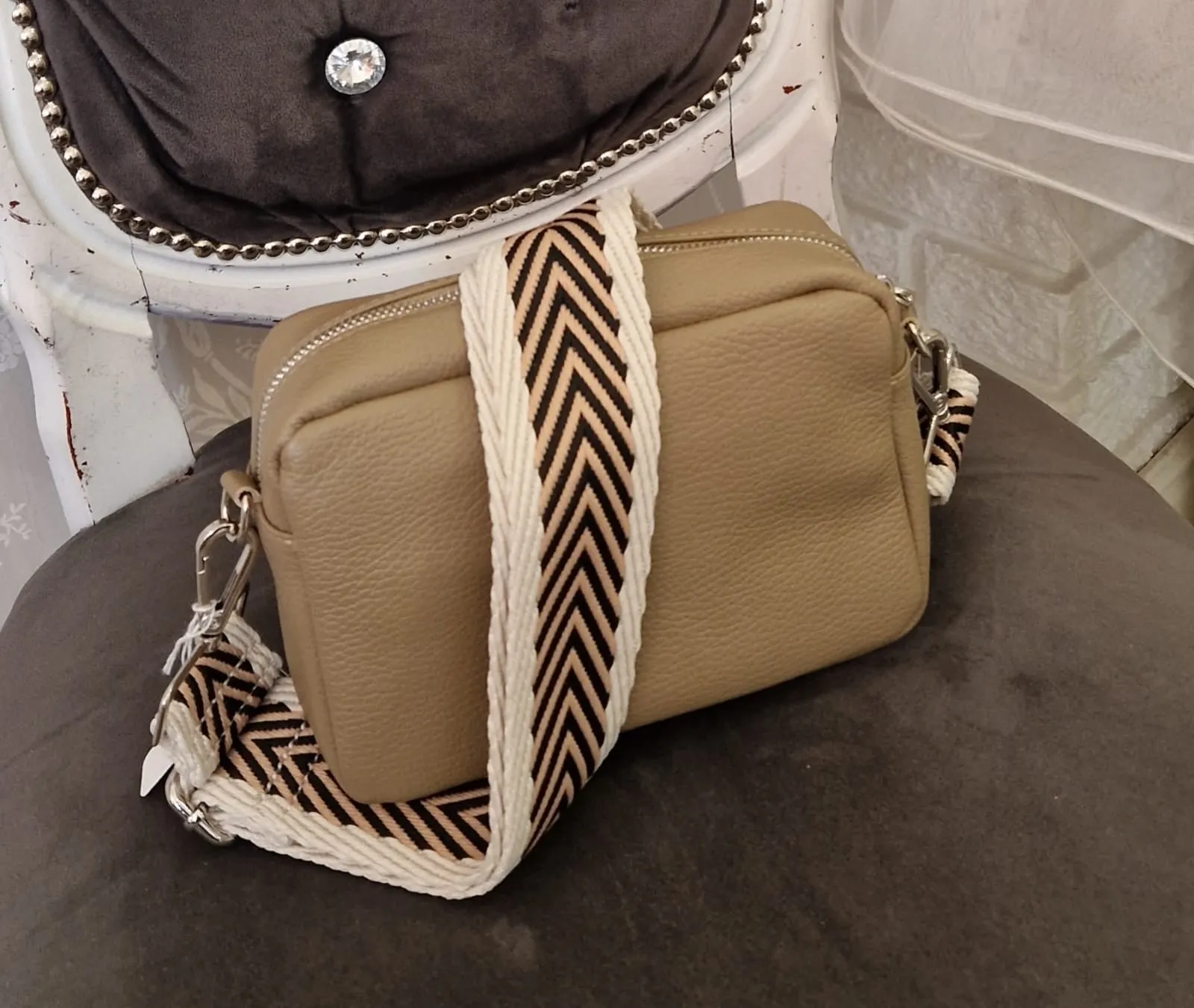 100% real leather tassel bag with separate matching strap
