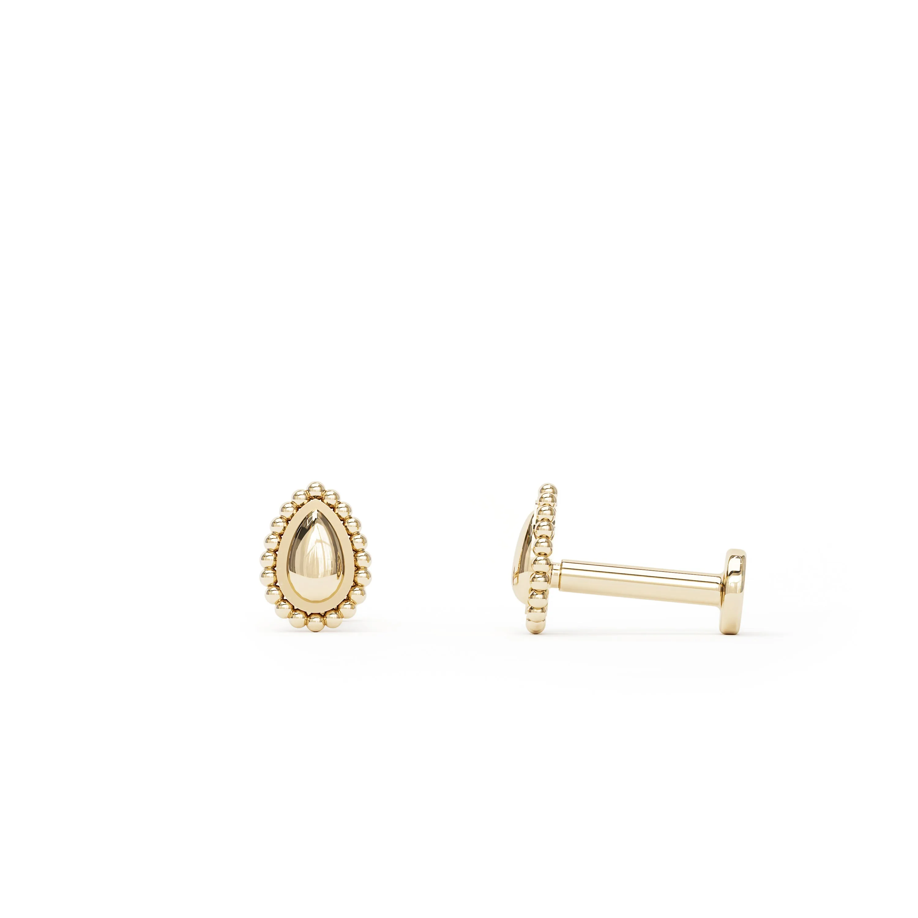14K Gold Beaded Teardrop Stud