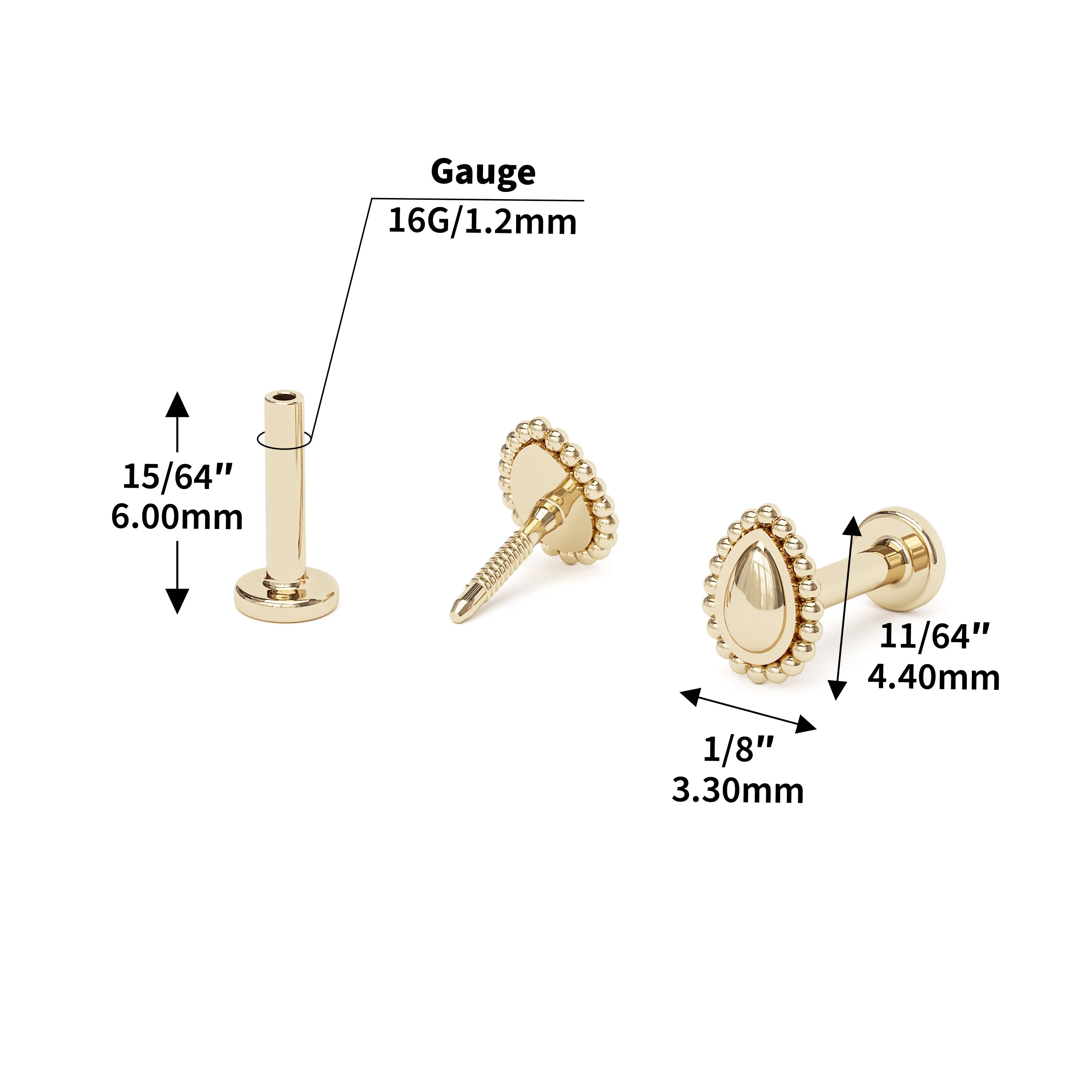 14K Gold Beaded Teardrop Stud