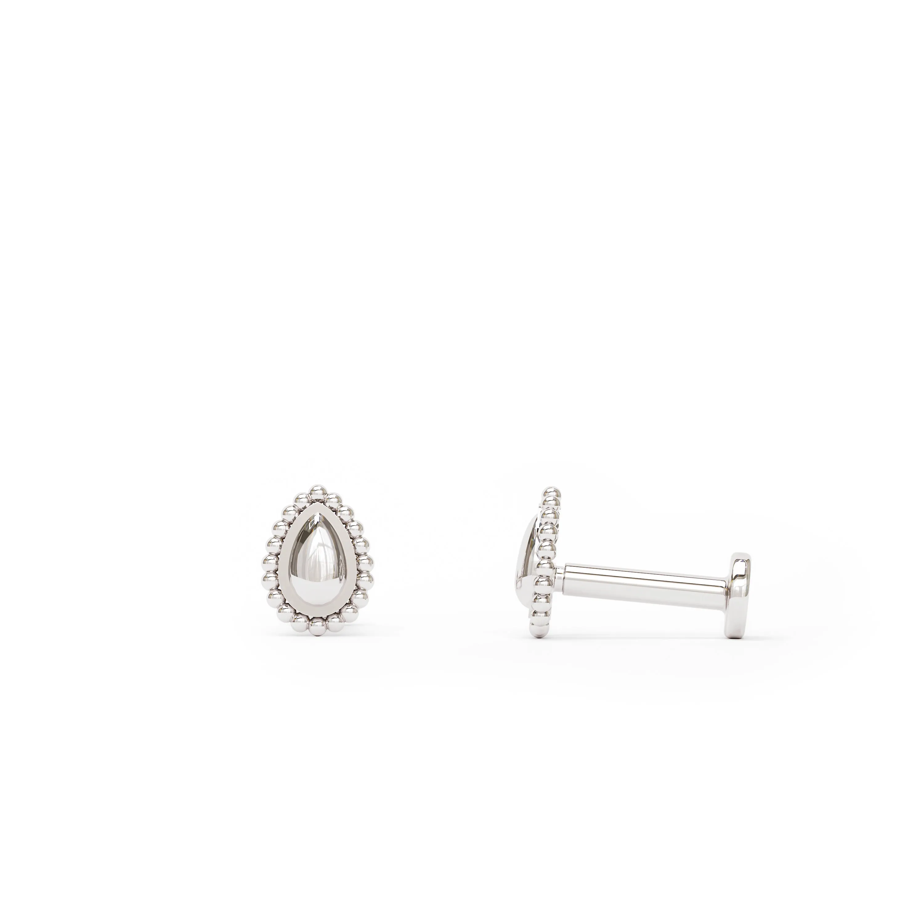 14K Gold Beaded Teardrop Stud