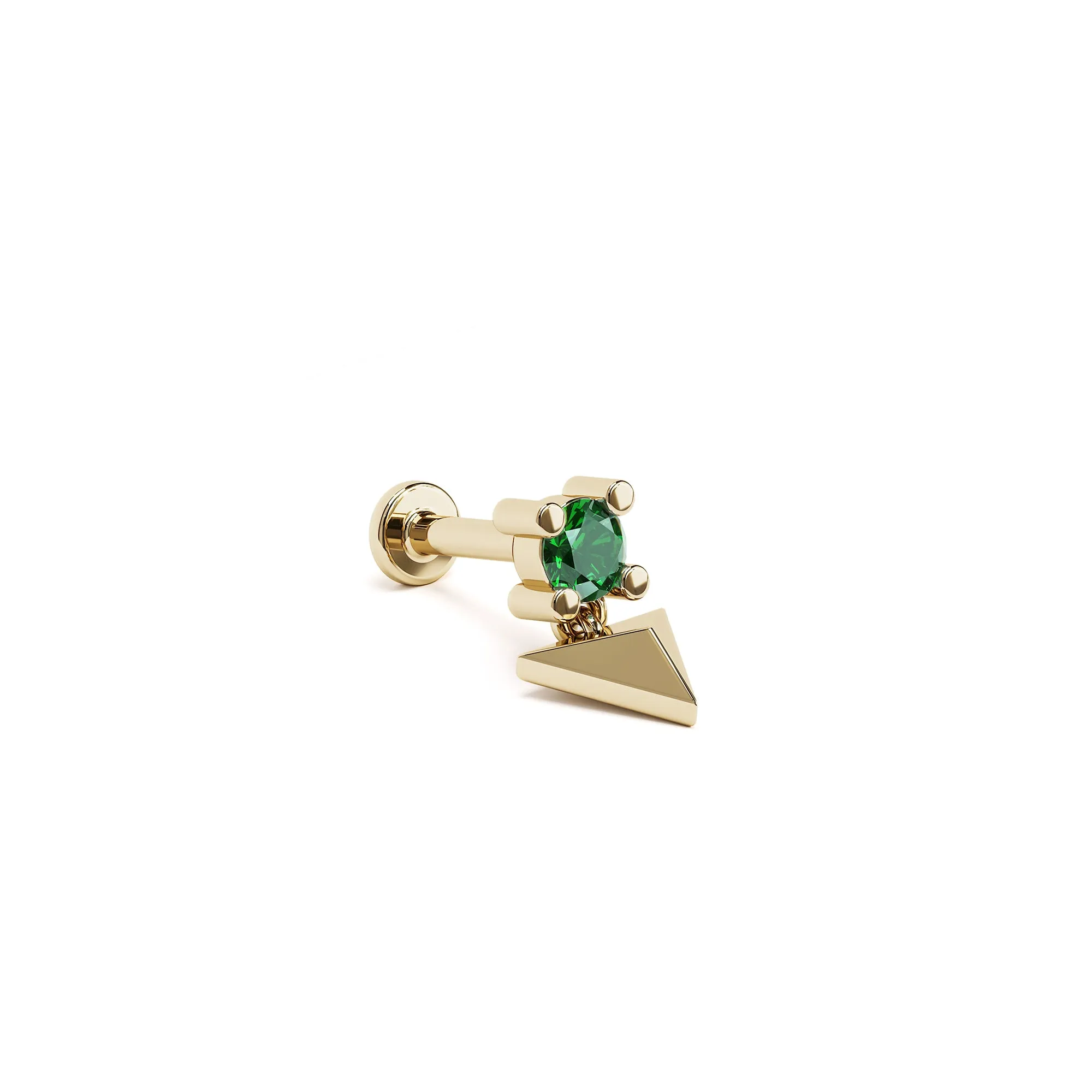 14K Gold Emerald Pyramid Dangle Stud