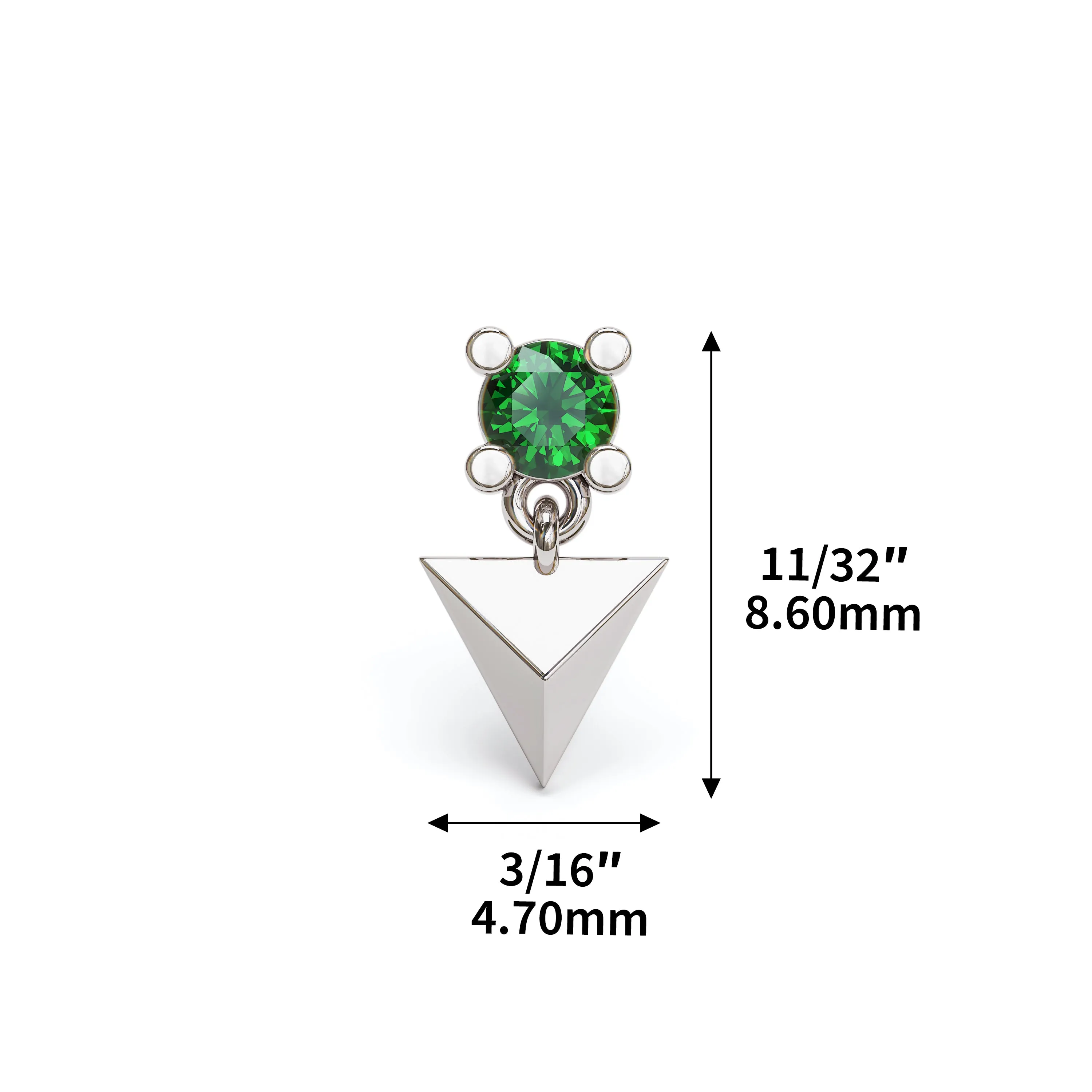 14K Gold Emerald Pyramid Dangle Stud