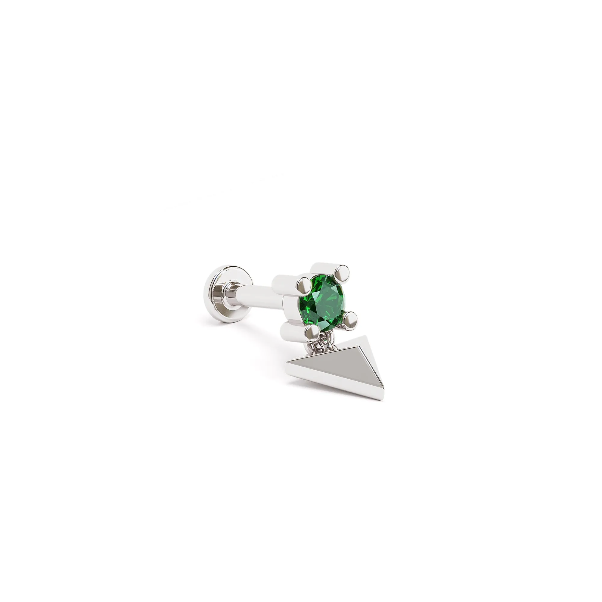 14K Gold Emerald Pyramid Dangle Stud