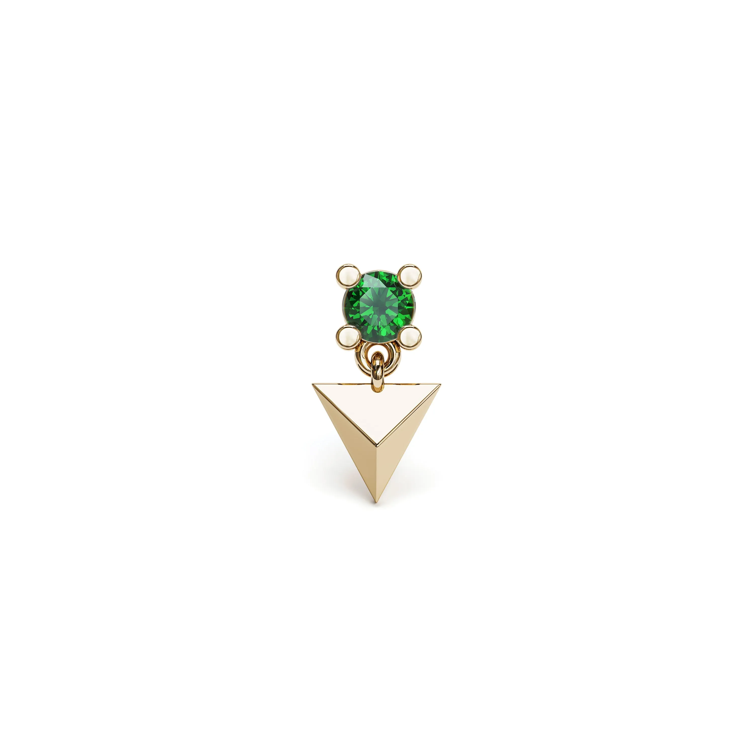 14K Gold Emerald Pyramid Dangle Stud