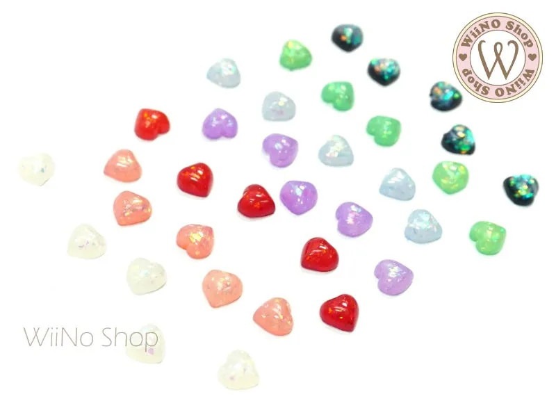 6mm Sparkle Heart Flatback Nail Art Cabochon - 10 pcs