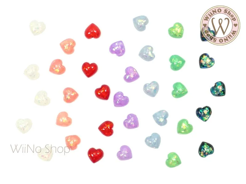 6mm Sparkle Heart Flatback Nail Art Cabochon - 10 pcs