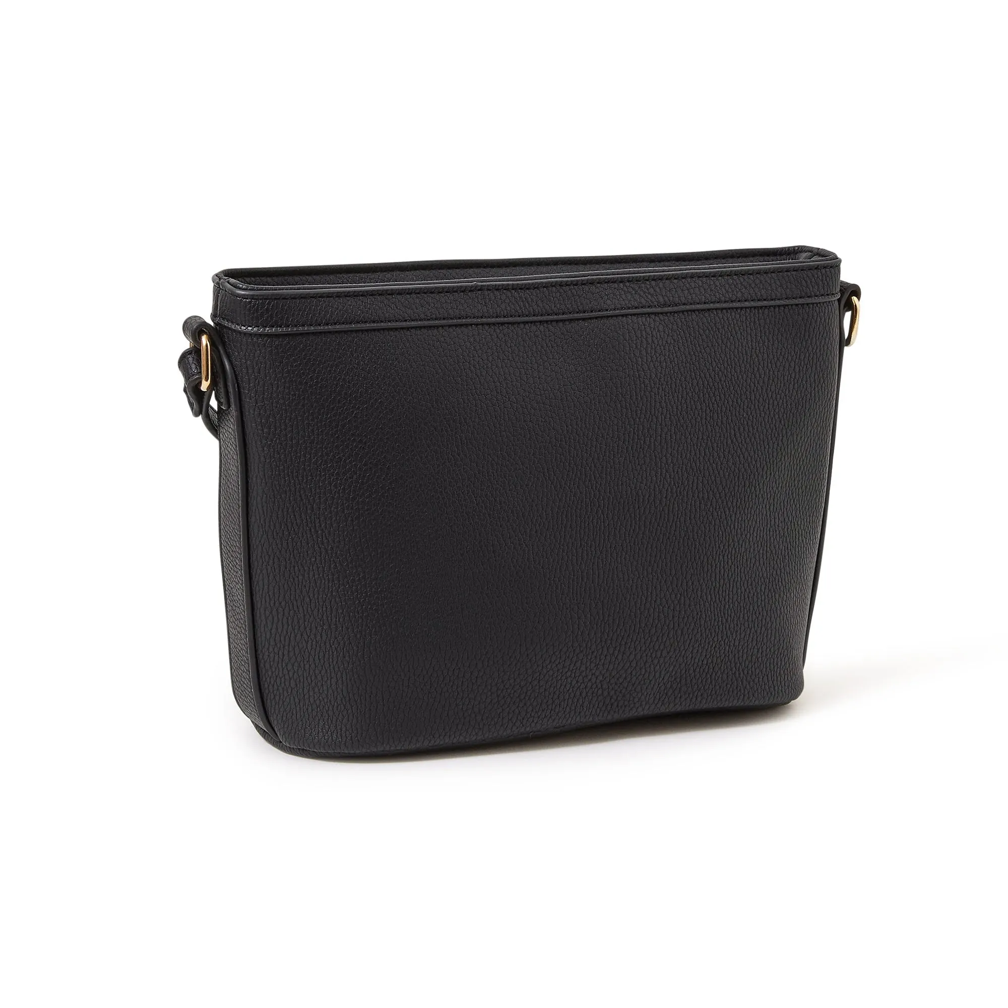 Accessorize London Women's Faux Leather Black Top Zip Sling Bag