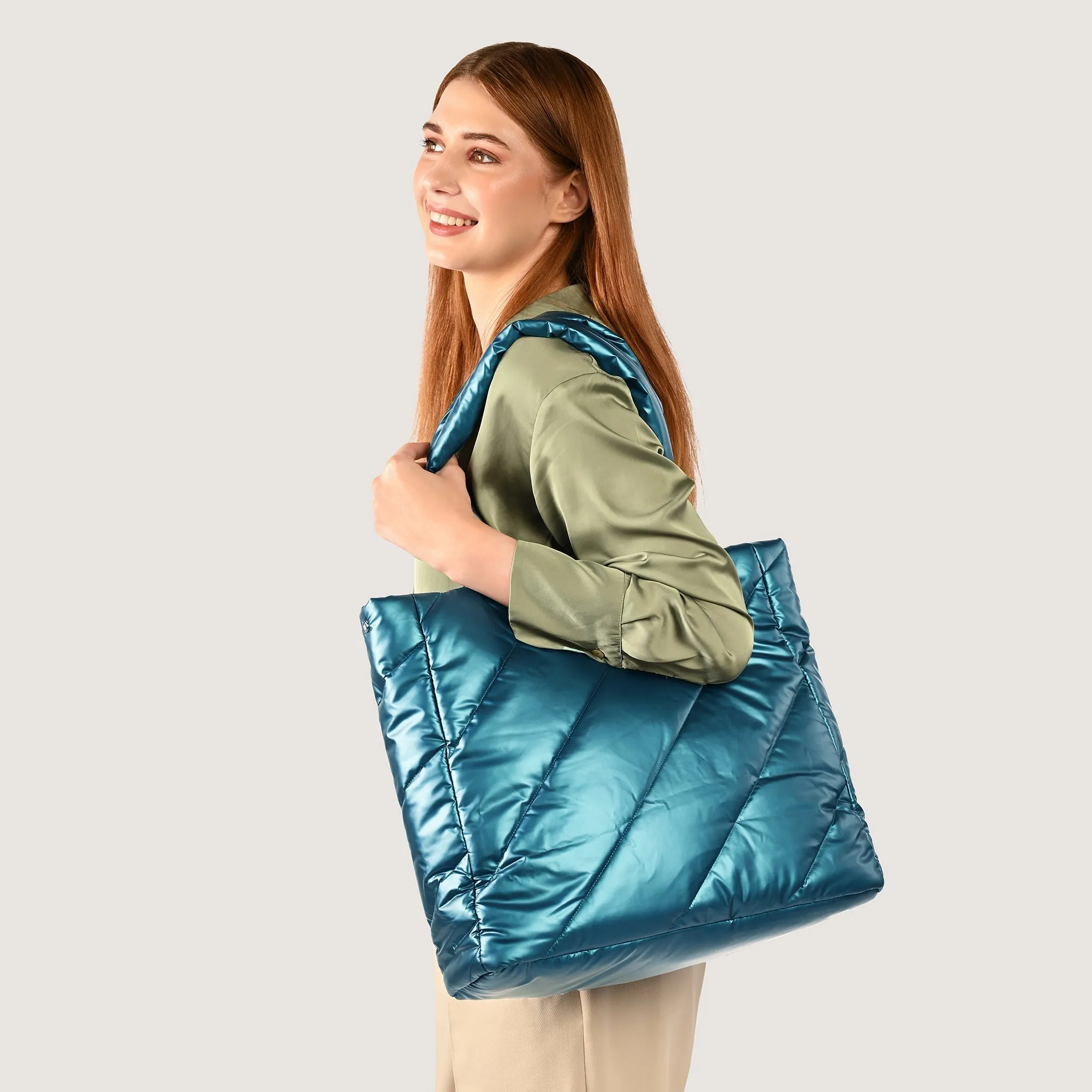 Accessorize London Women's Teal Metallic Tote Bag