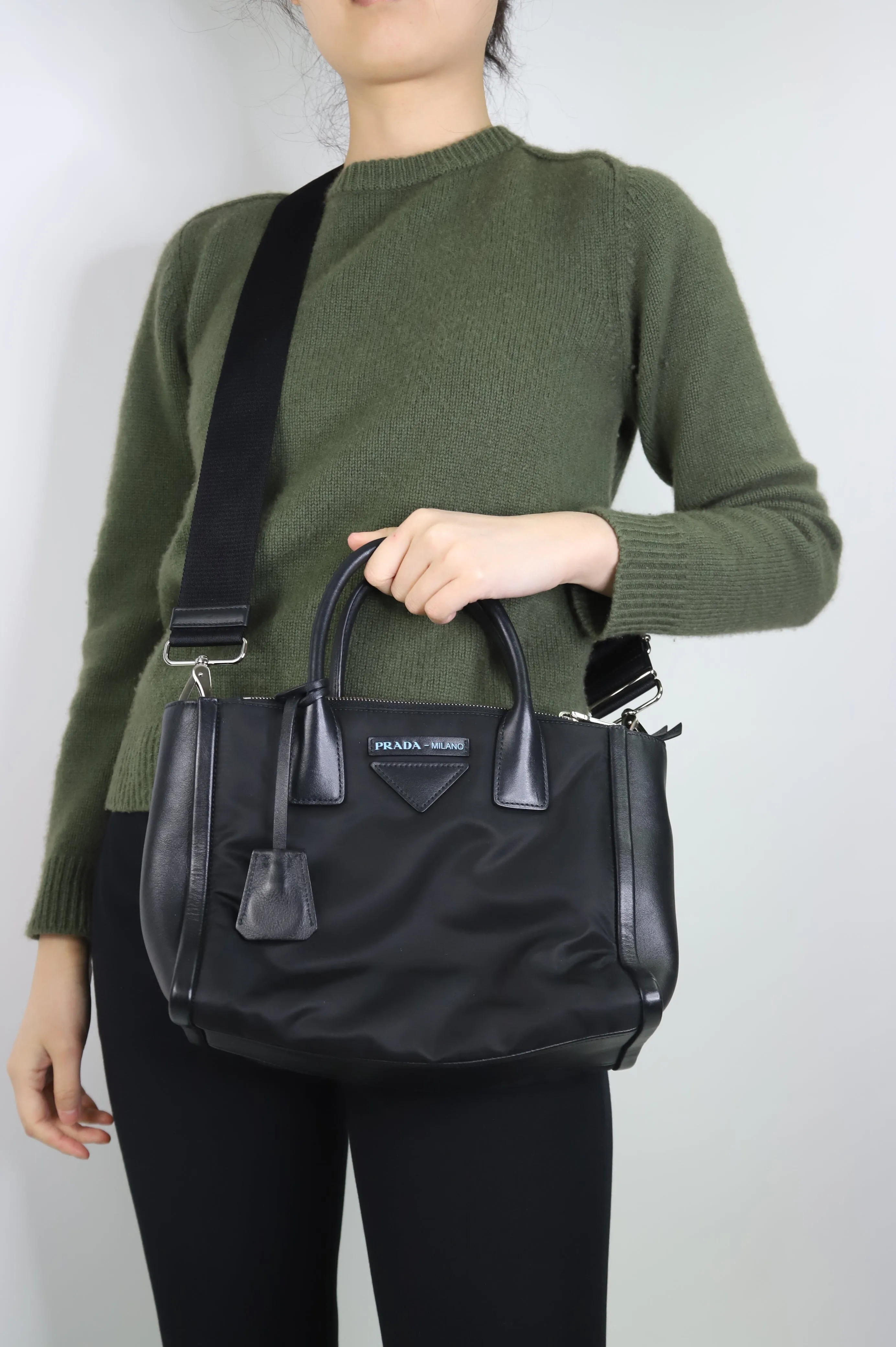 Black nylon and leather 2way bag