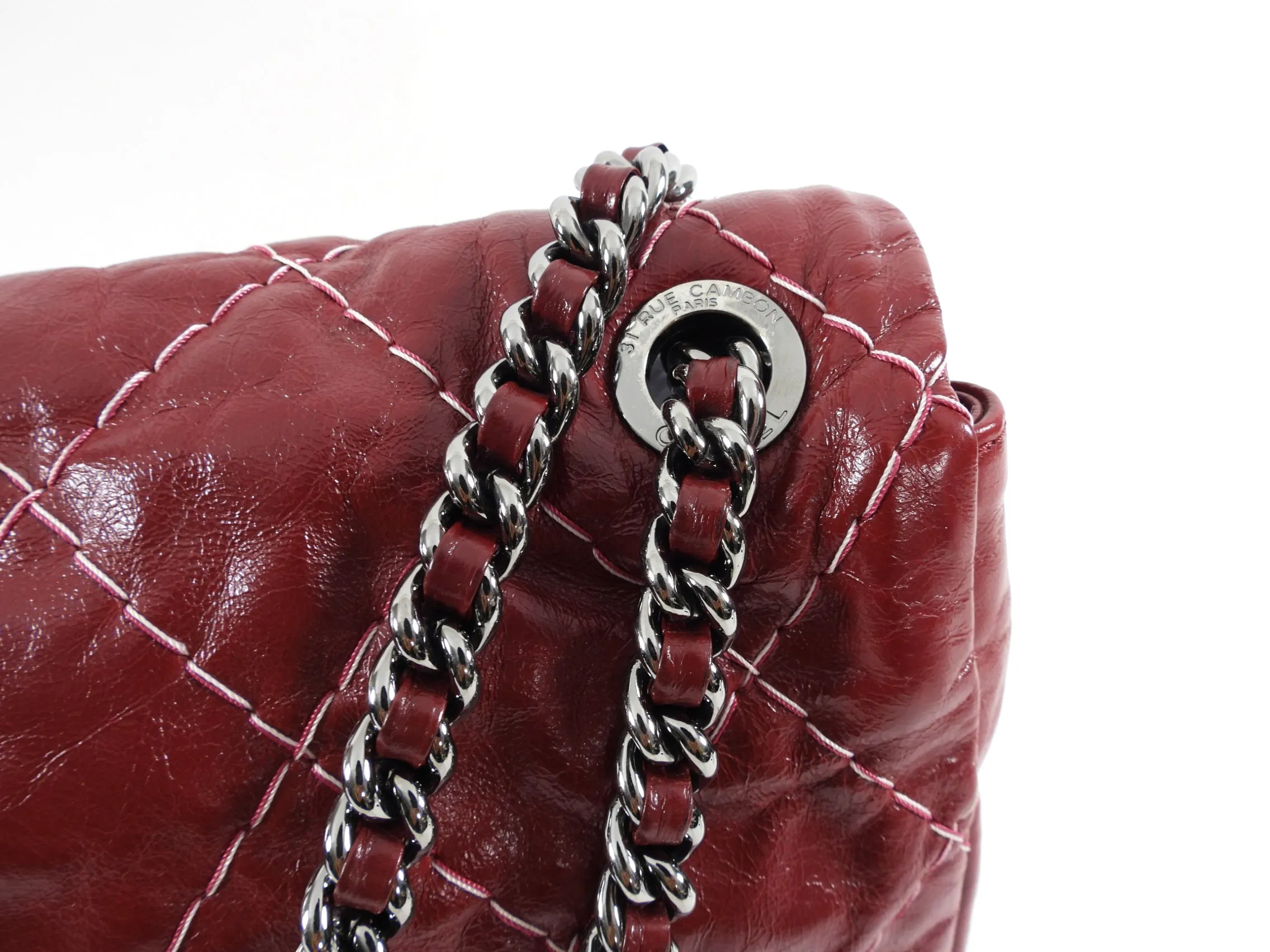 Chanel Dark Red Maxi Stitch Flap Bag