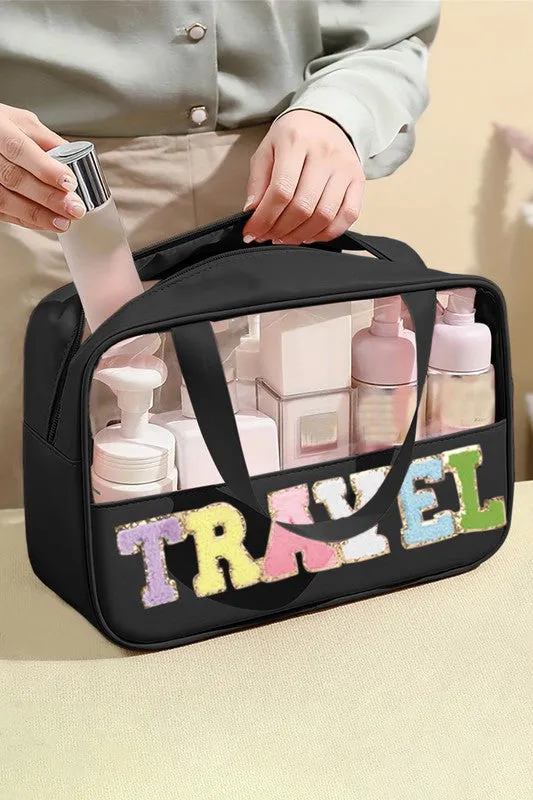 Chenille Letter PVC Clear Makeup Bag- Girls