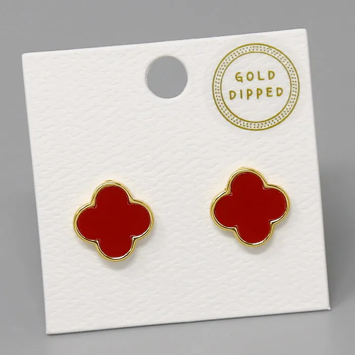 Clover Gold Dipped Shell Stud Earrings
