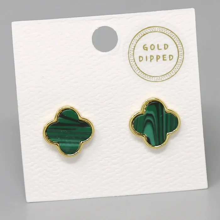 Clover Gold Dipped Shell Stud Earrings