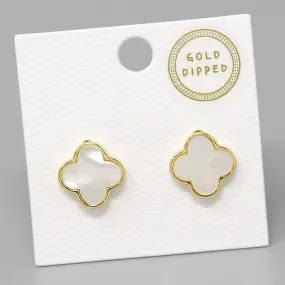 Clover Gold Dipped Shell Stud Earrings