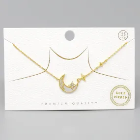 Crescent Moon & Star Pendant Gold Dipped Short Necklace
