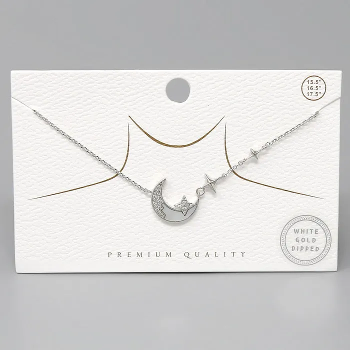 Crescent Moon & Star Pendant Gold Dipped Short Necklace