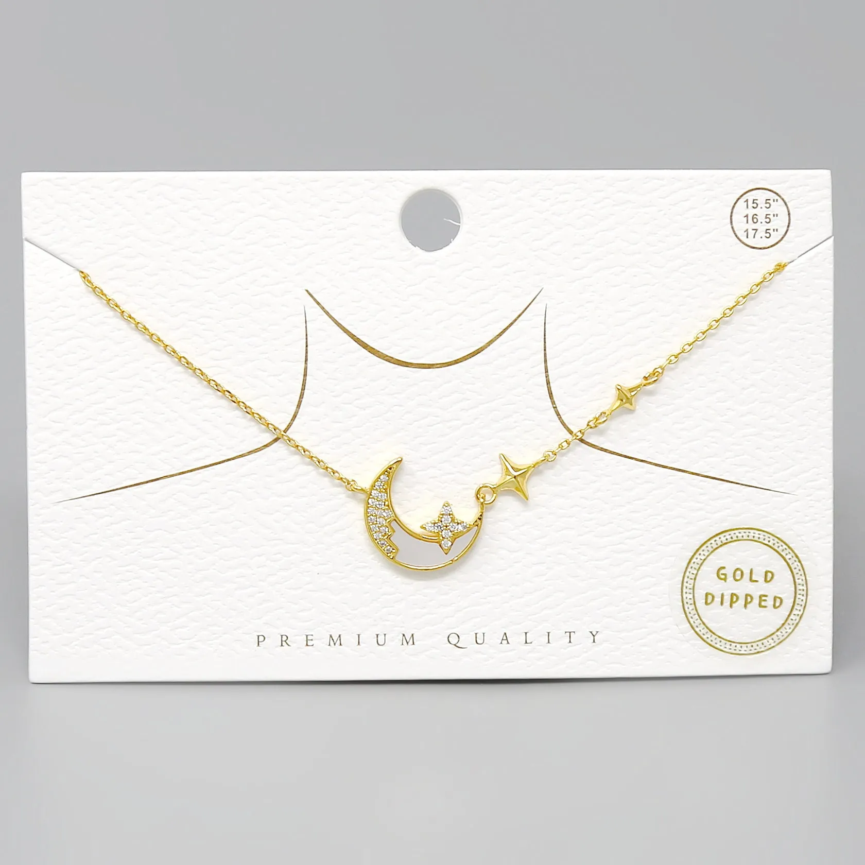 Crescent Moon & Star Pendant Gold Dipped Short Necklace