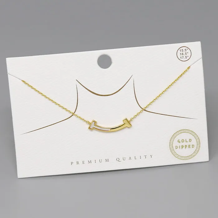 Curved T Bar Pendant Gold Dipped Necklace