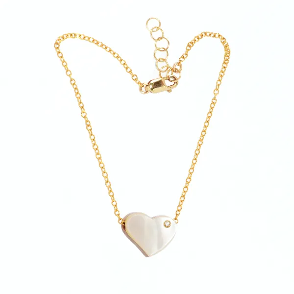 Diamond, Driftwood and Shell Heart on Vermeil Chain Bracelet