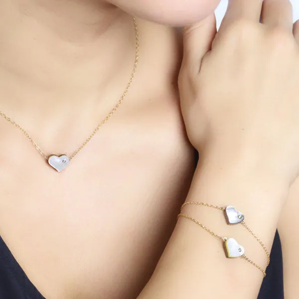 Diamond, Driftwood and Shell Heart on Vermeil Chain Bracelet