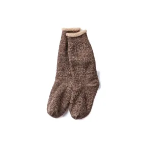 Double Face Crew Socks Merino Wool/Organic Cotton - Dark Brown/Brown