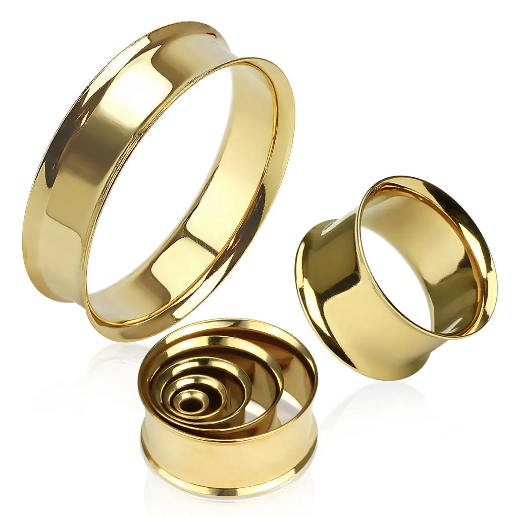 Double Flared Tunnel Plug Gold IP Over 316L Surgical Steel