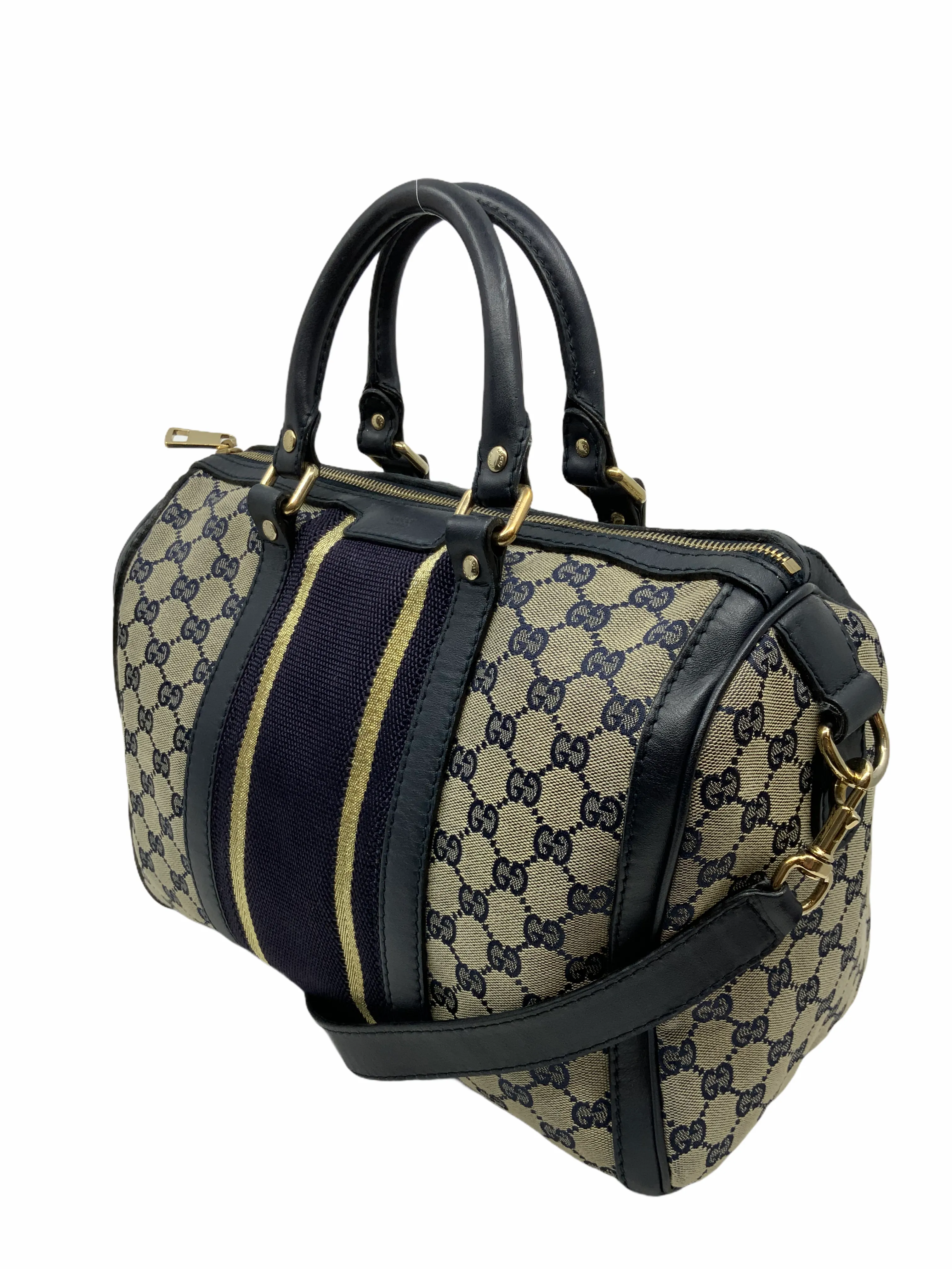 Stylish Gucci Monogram Canvas Boston Bag with Detachable Shoulder Strap