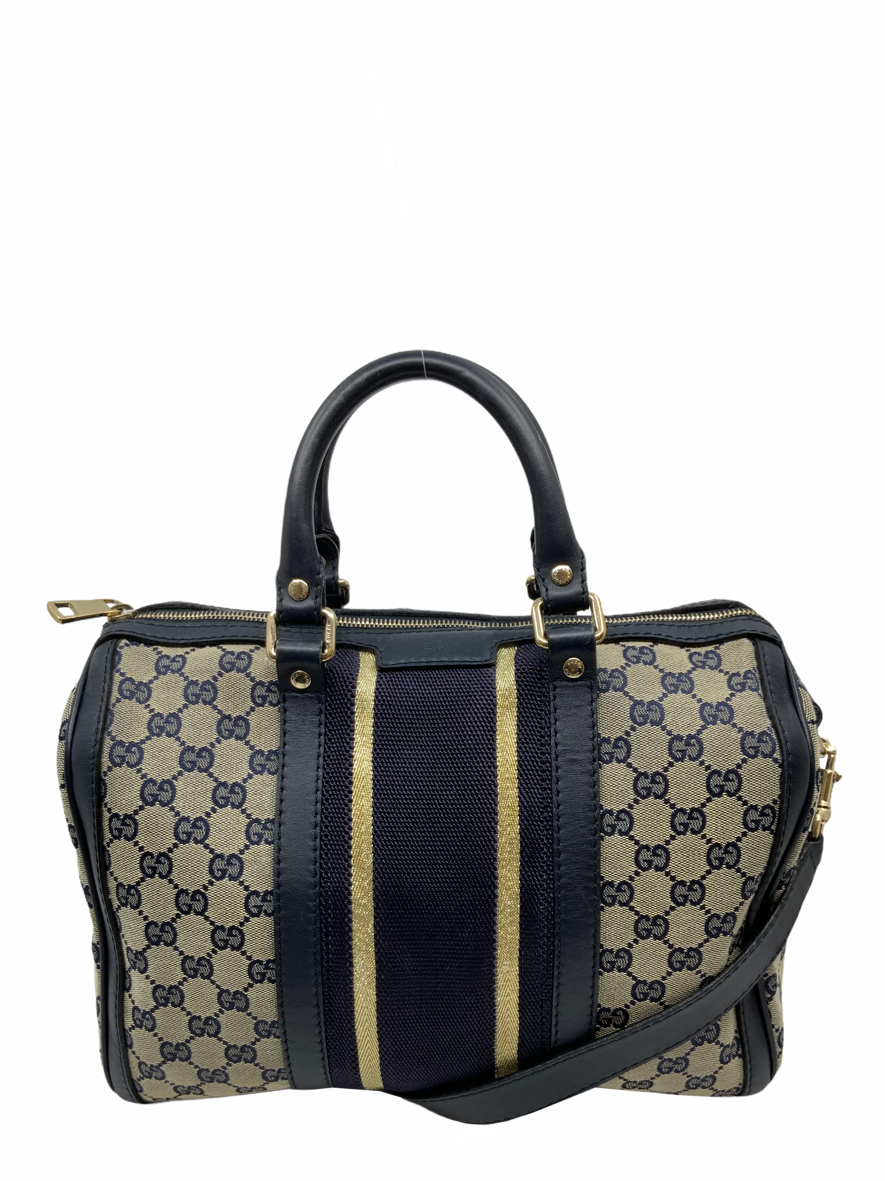 Stylish Gucci Monogram Canvas Boston Bag with Detachable Shoulder Strap