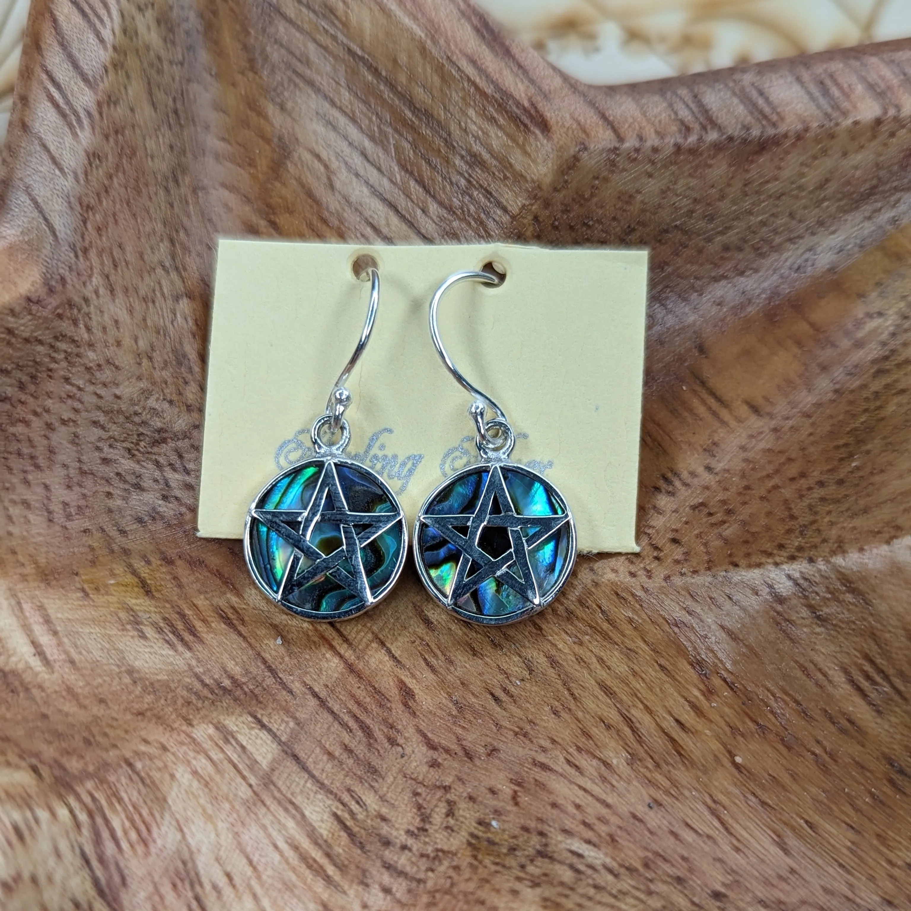 Natural Abalone Shell ~ Pentagram Design Sterling Silver Earrings