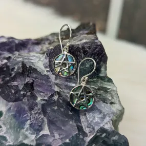 Natural Abalone Shell ~ Pentagram Design Sterling Silver Earrings