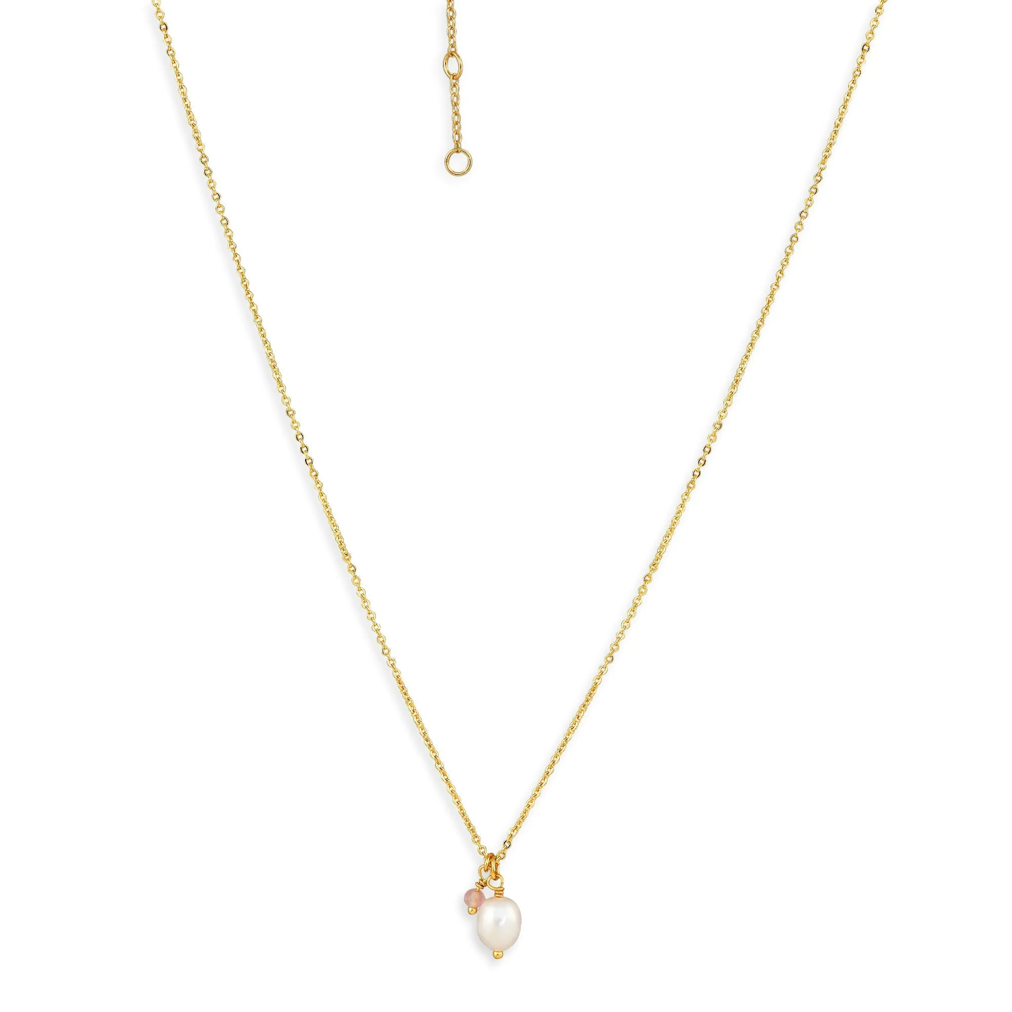 Real Gold Plated Pink Z 3 Pearl Rose Quartz Pendant Necklace-Healing Stone