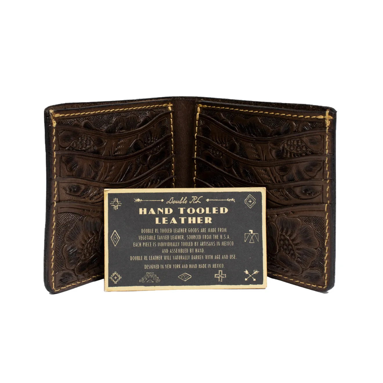 RRL by Ralph Lauren Hand Tooled Leather Billfold Wallet Brown
