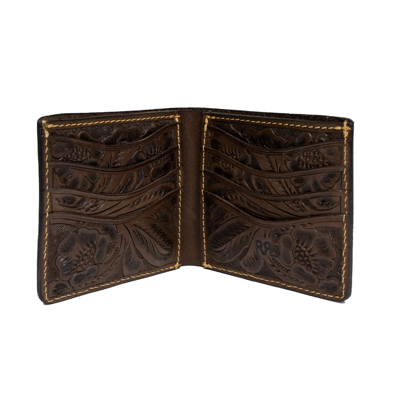 RRL by Ralph Lauren Hand Tooled Leather Billfold Wallet Brown