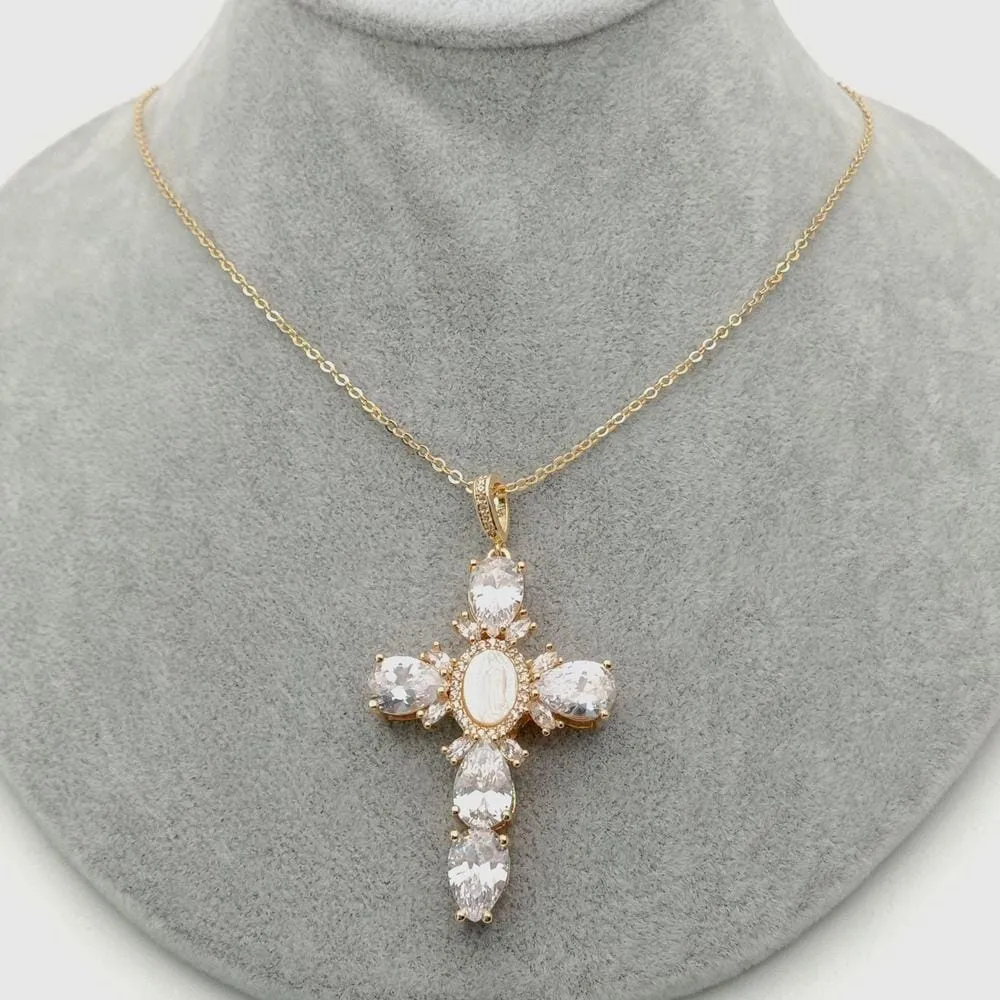 Shell Puka Cubic Zirconia Cross Necklace