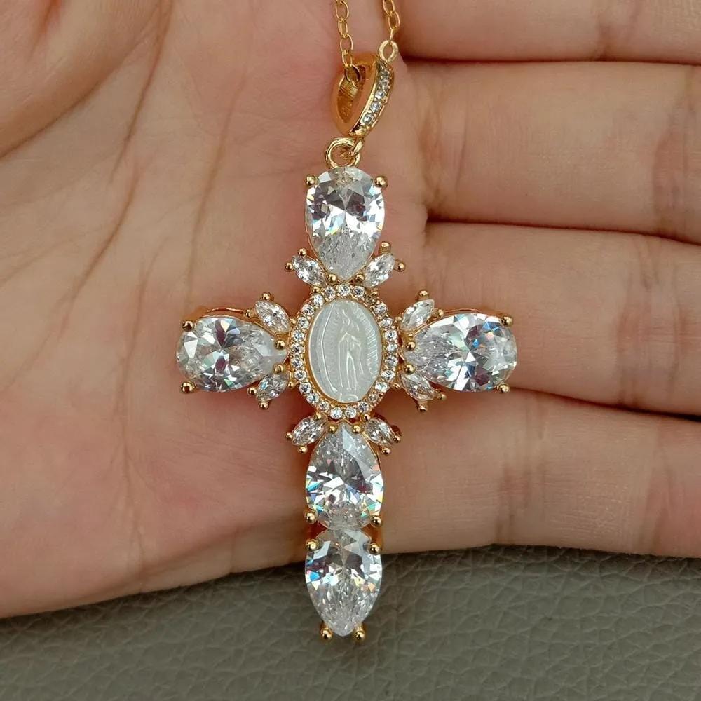 Shell Puka Cubic Zirconia Cross Necklace