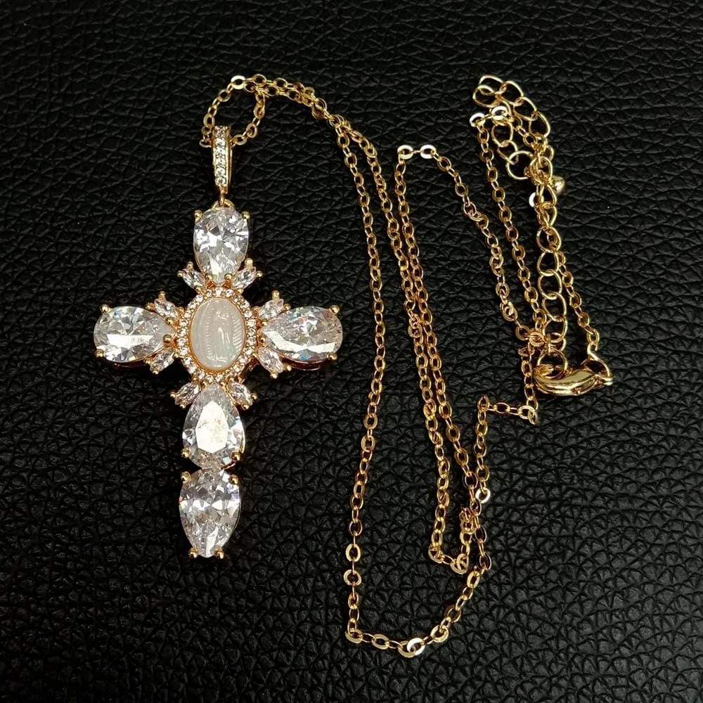 Shell Puka Cubic Zirconia Cross Necklace