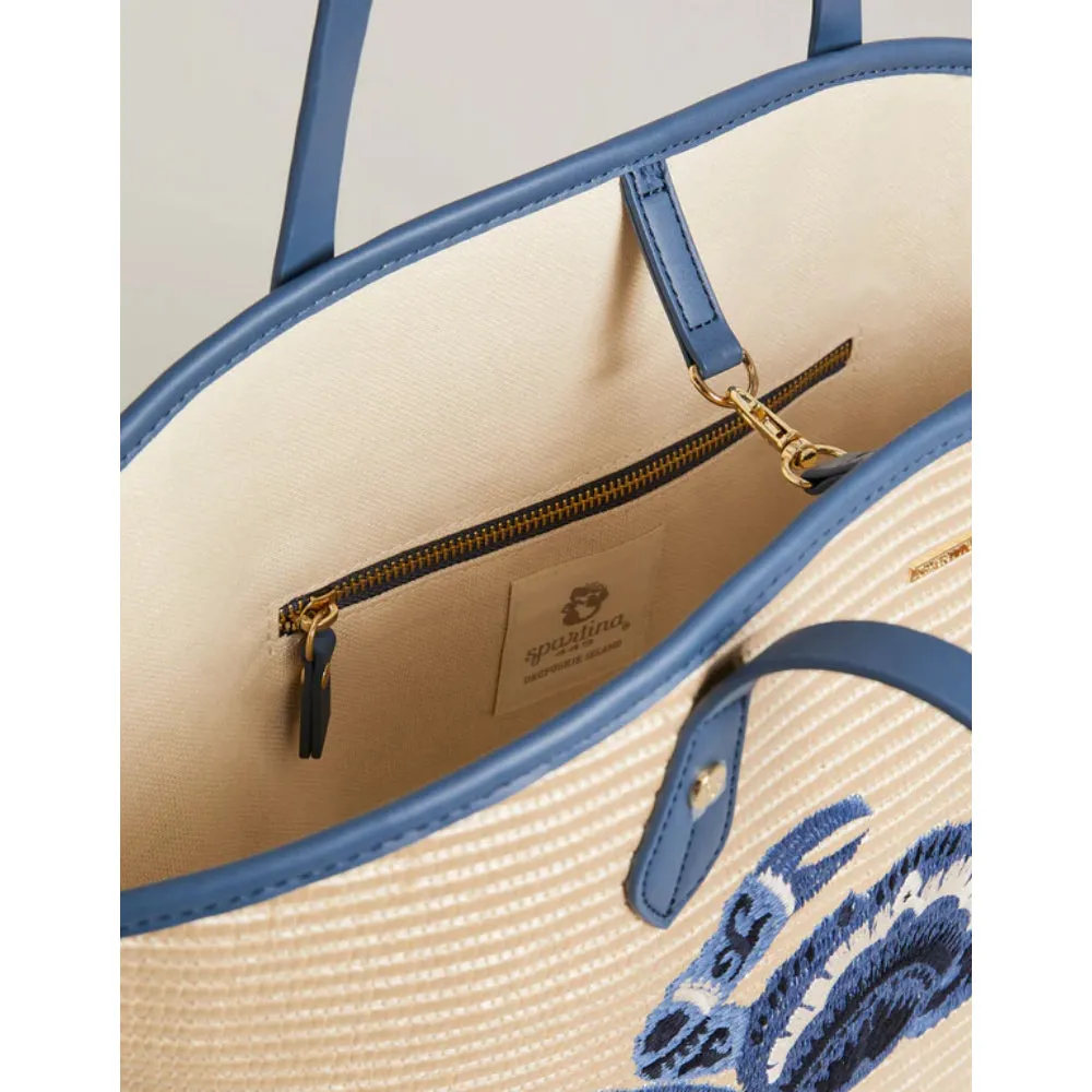 Spartina Straw Beach Tote Blue Crab