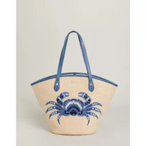 Spartina Straw Beach Tote Blue Crab