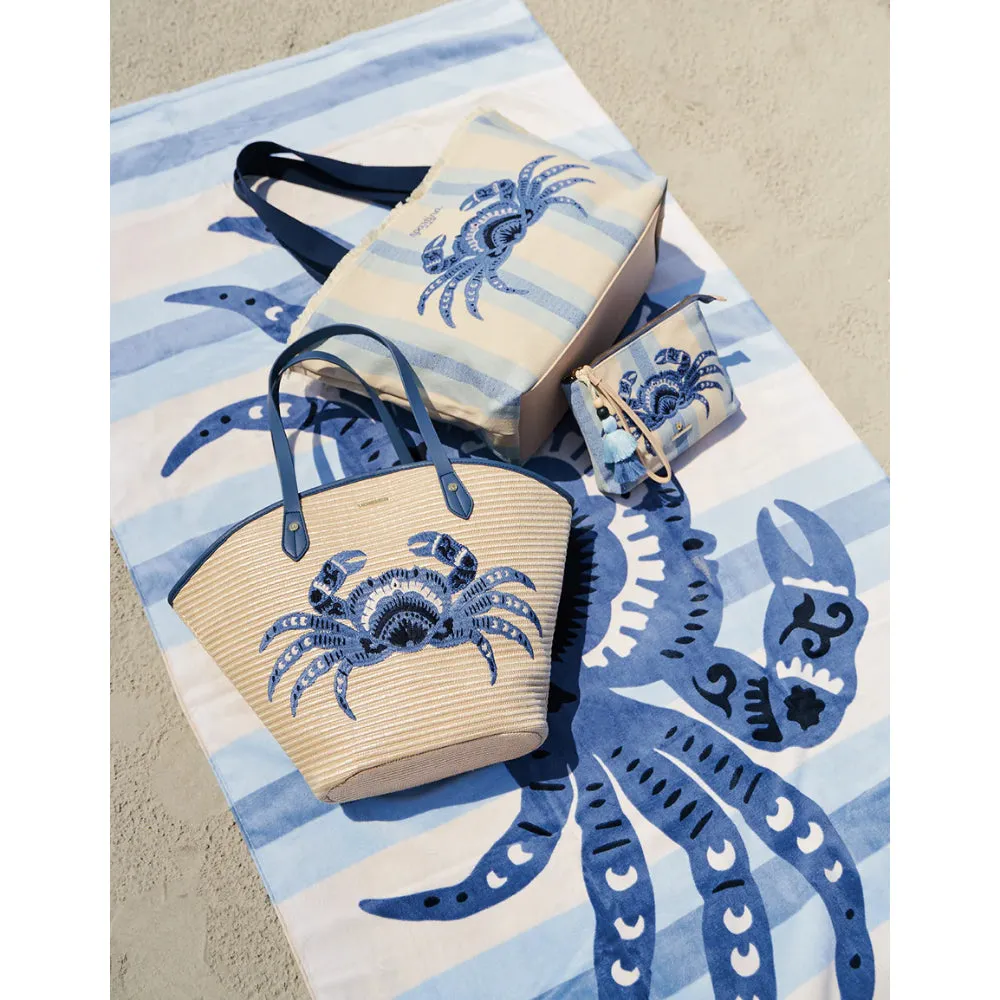 Spartina Straw Beach Tote Blue Crab