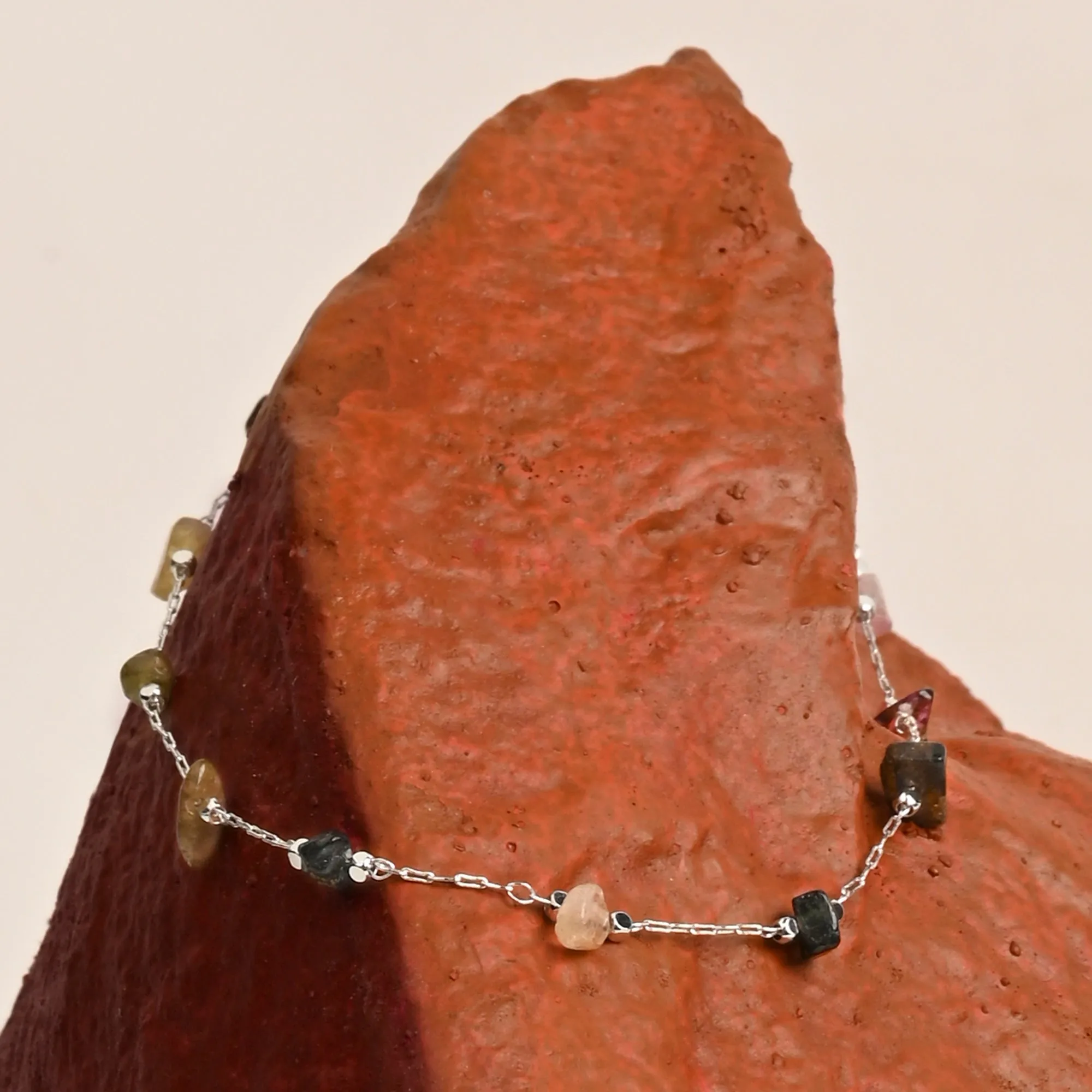 Sterling Silver-Plated Stone Anklet