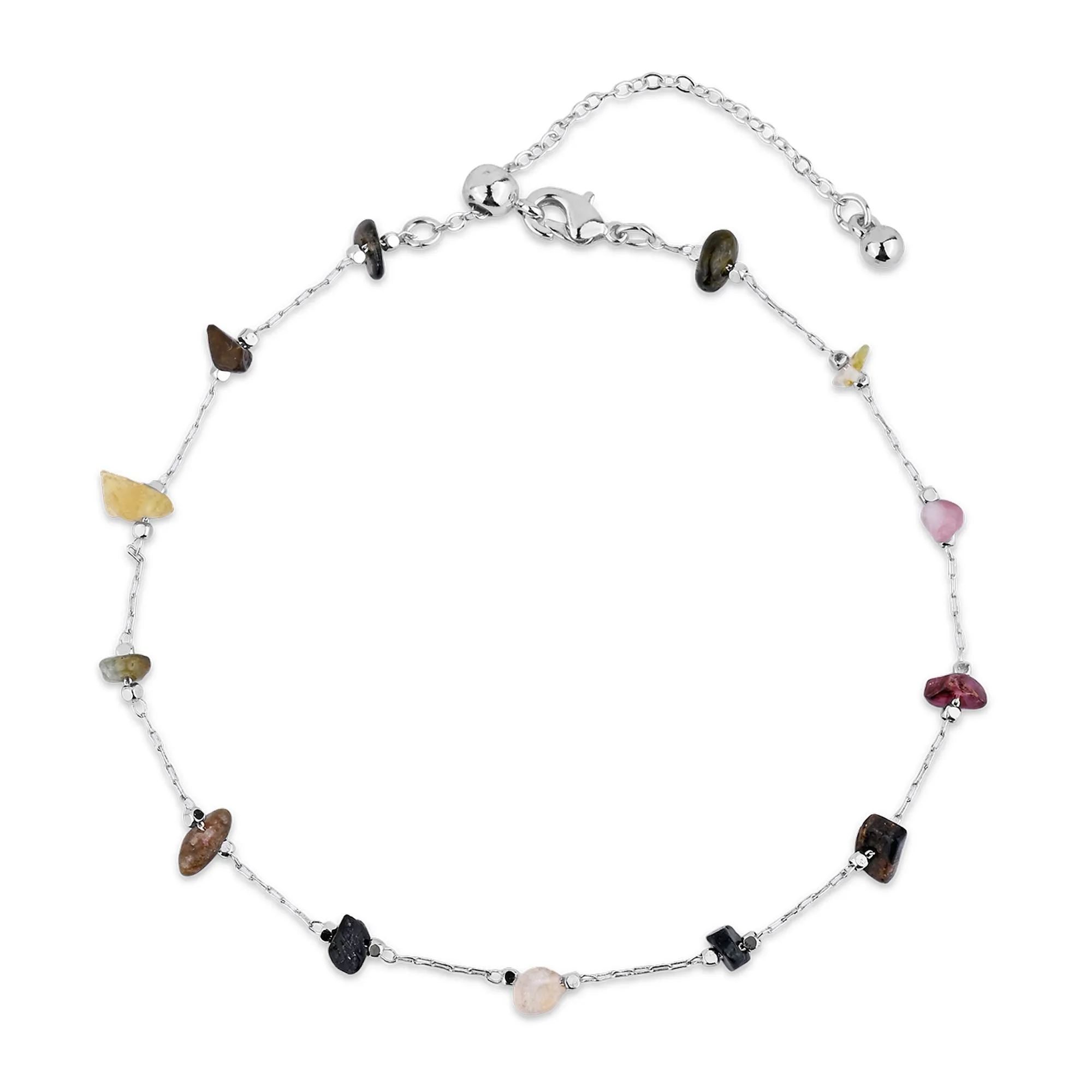 Sterling Silver-Plated Stone Anklet