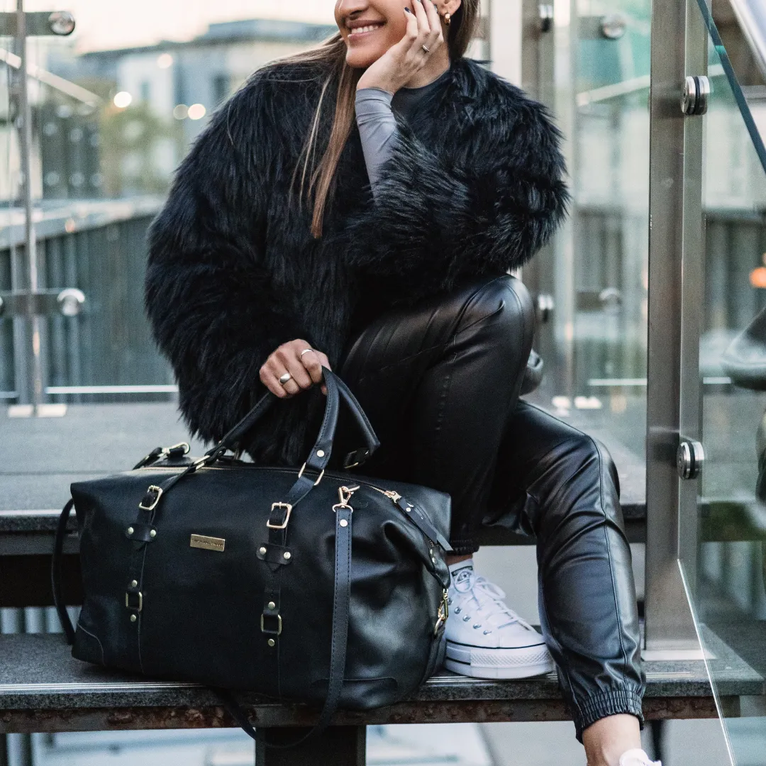 The Covet Genuine Leather Duffel - Black