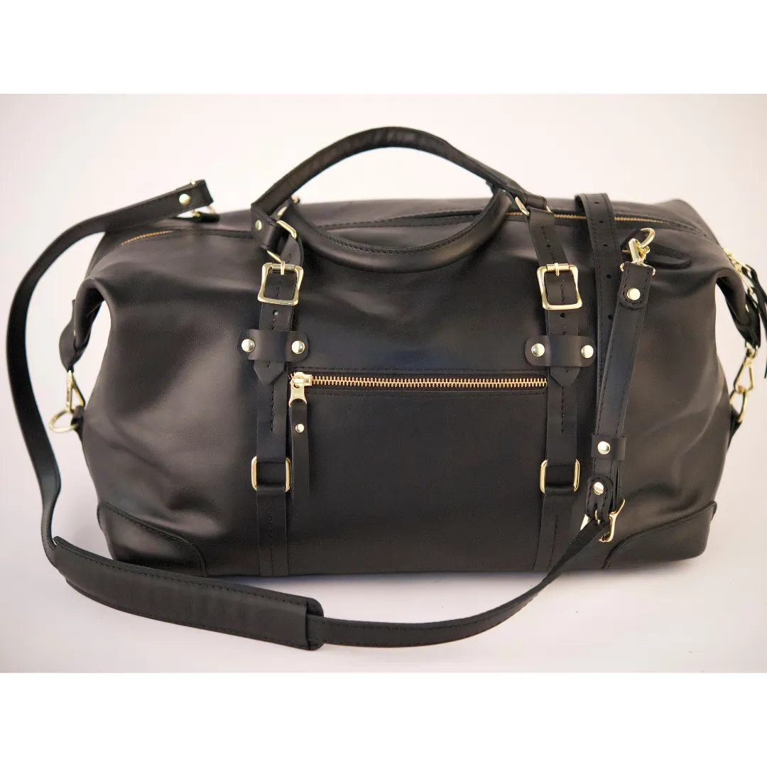 The Covet Genuine Leather Duffel - Black