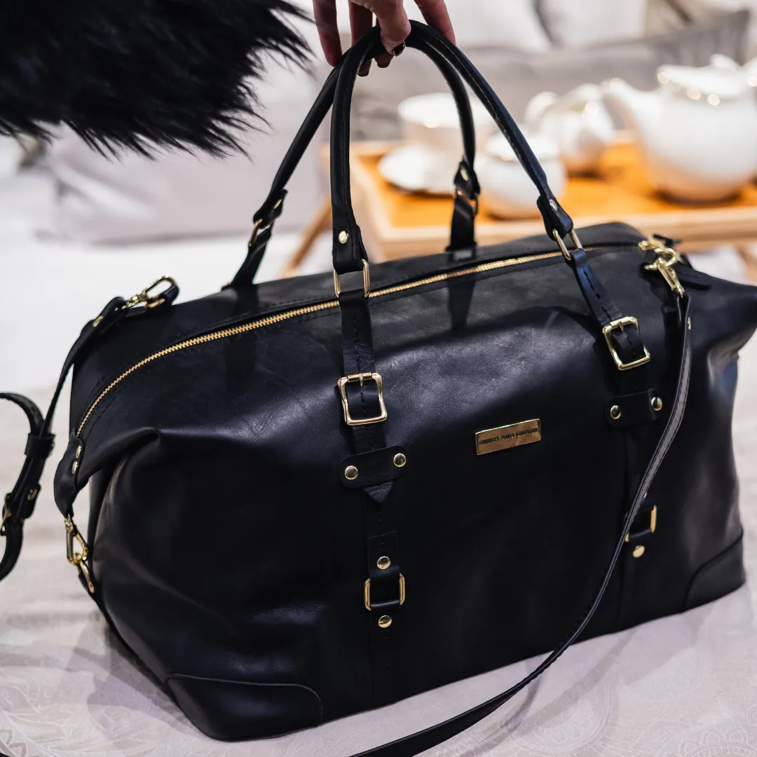 The Covet Genuine Leather Duffel - Black