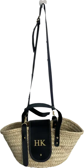 The Straw Basket Company Black St. Tropez Leather Flap Straw Basket Bag